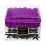 36 Long Life Dark Purple Roses in a Clear Acrylic Square box 30x30cm