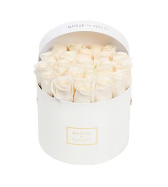 Creme Roses in 20x15cm White Round MDF Box