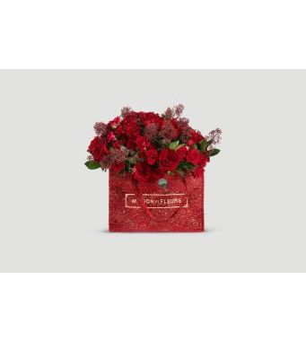 Lady in Red - Fresh Flowers Tote Bag 10 baby roses & 20 roses with other