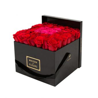Red Roses in Black Square Box with 9 Pink Roses