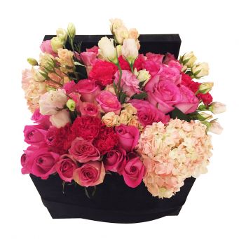 Mixed Red and Pink Flowers in Black Square Box