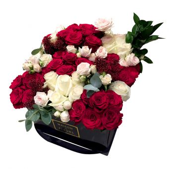 Mixed White, Red and Pink Flowers in Black Square Box
