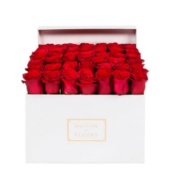 Red Roses In A 30 cm White Square Box