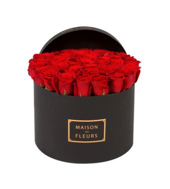 Red Roses In A 30 cm Black Round Box