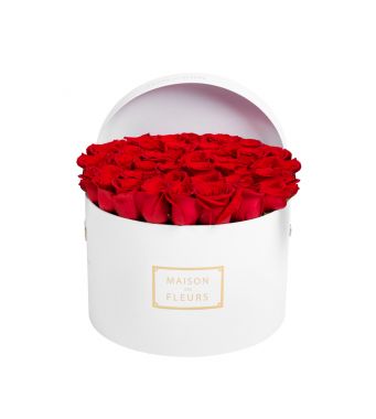 Red Roses In A 30 cm White Round Box