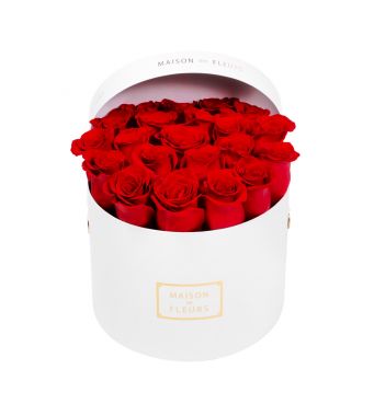 Red Roses In A 20 cm White Round Box