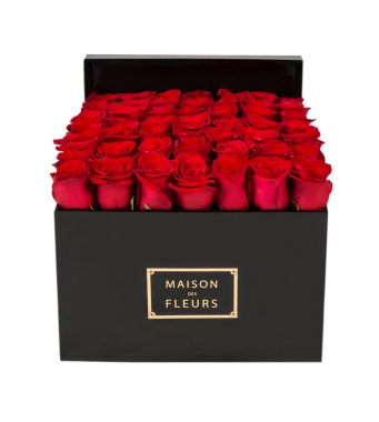 Red Roses In A 30 cm Black Square Box