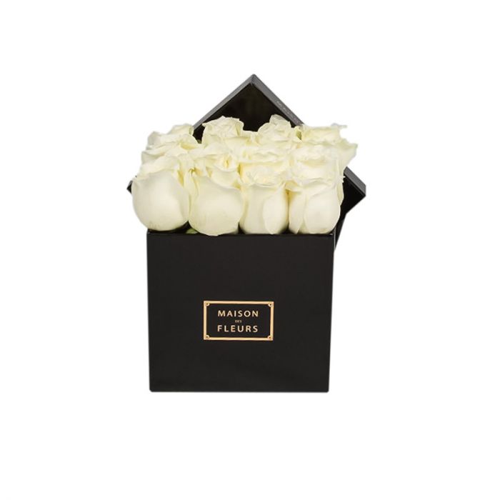 White Roses In Black Small Square Box